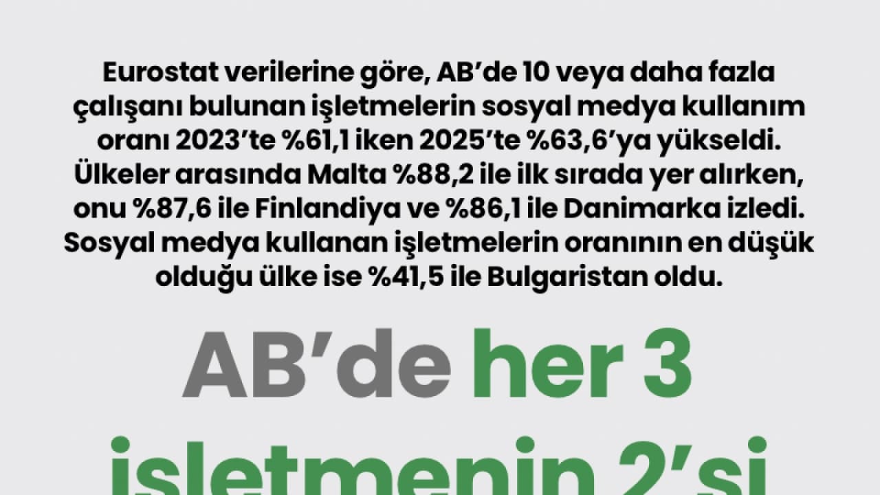 AB Şirketlerinde Sosyal Medya Kullanımı 2025'te Yüzde 63,6'ya Ulaştı